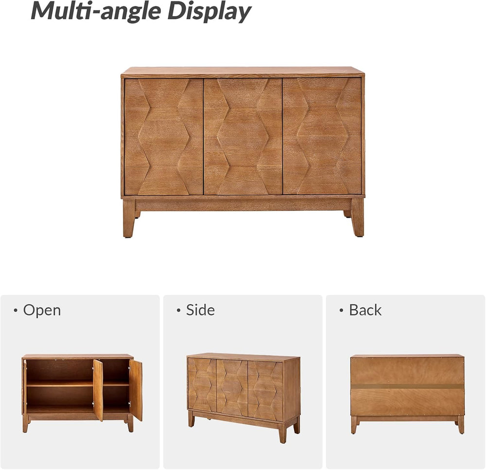 HULALA HOME Modern Kitchen Buffet Cabinet Storage Sideboard with 3D Geometric...