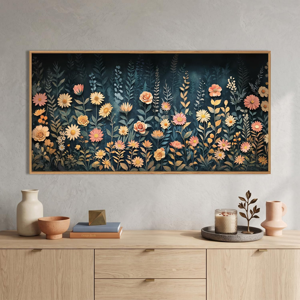 HPNIUB Boho Vintage Moody Dark Wildflowers Framed Wall Art Set -40"x20&q...