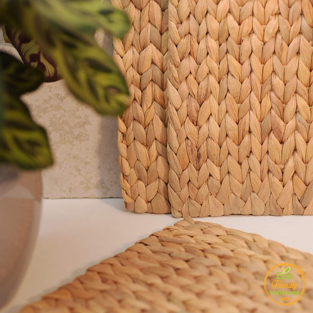 Square Placemats Set of 6, Water Hyacinth Woven Placemats for Dining Table, B...
