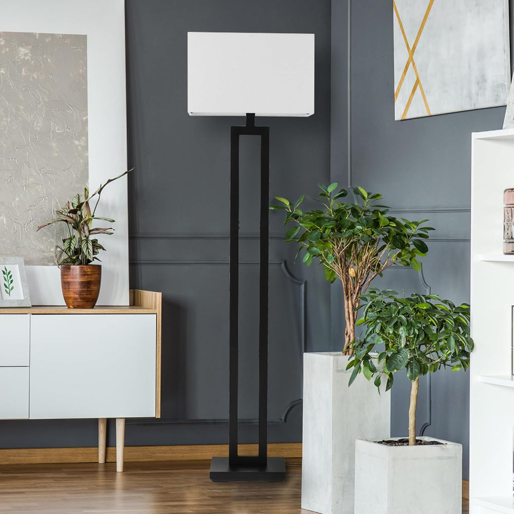 Globe Electric 58" Matte Black Floor Lamp with White Linen Shade