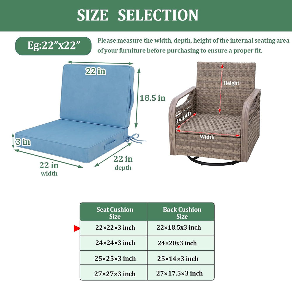 22x22 in Outdoor Foam Deep Seat Cushion Set of 4, Water-Resistant & Fade-...