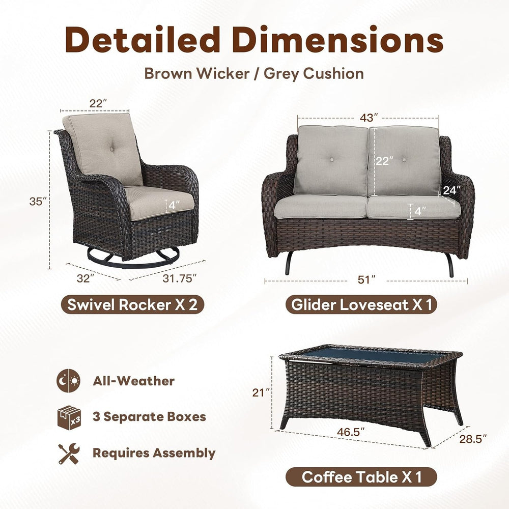 Belord 4 Piece Patio Wicker Furniture Set, Outdoor Swivel Rocker Chairs, All ...