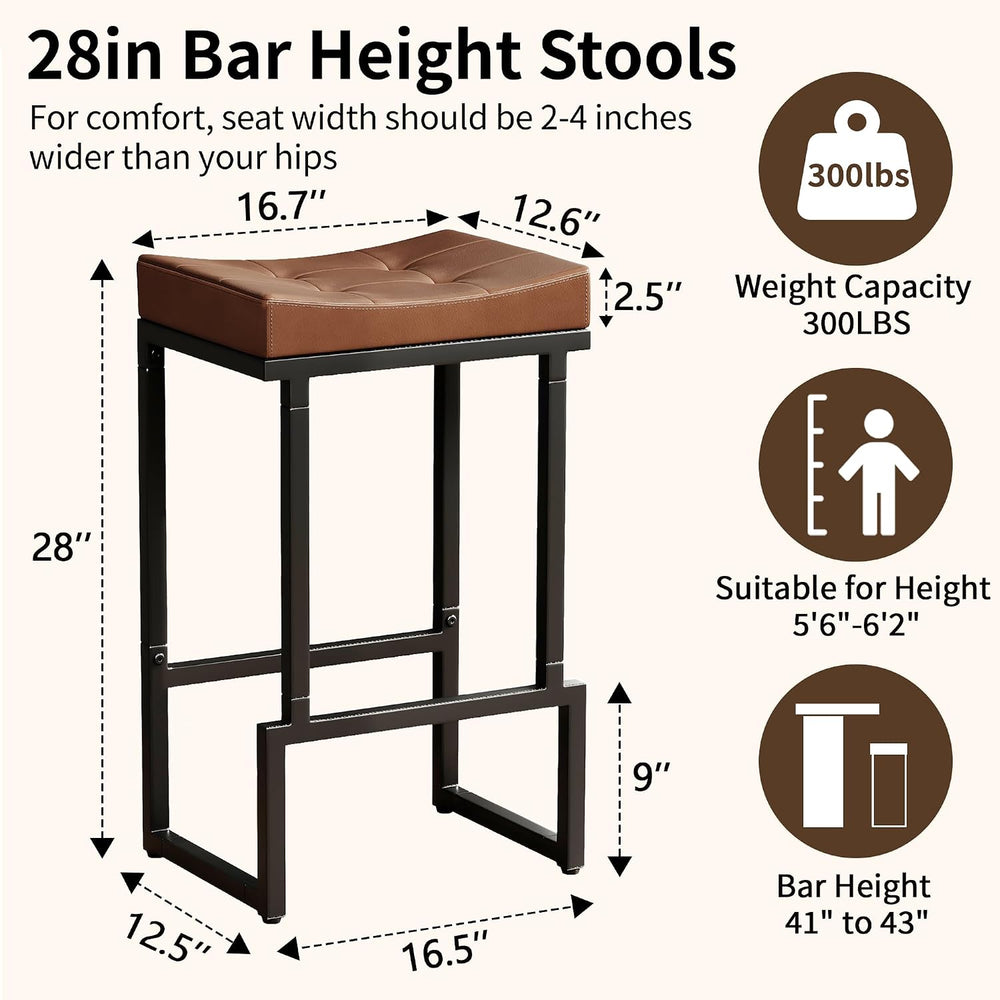 FIRAVOE 28" Bar Stools Set of 3, PU Leather Backless Saddle Bar Stools