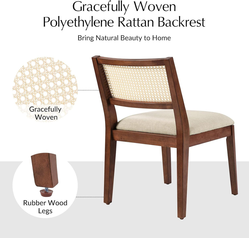 HULALA HOME Rattan Dining Chairs Set of 2, French Solid Wood Kitchen Dining R...