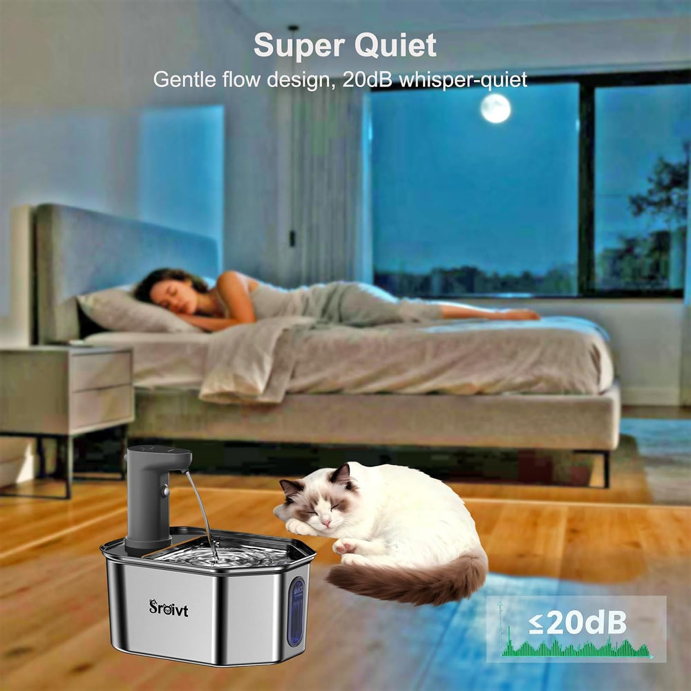 Cat Water Fountain Stainless Steel,Wireless,Battery Operated,2.6L,4Filters