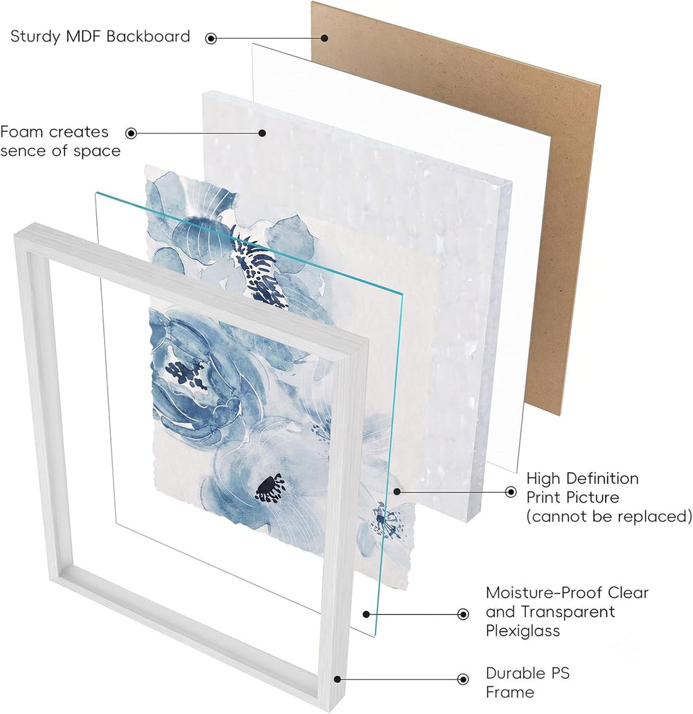 ArtbyHannah Framed Bathroom Wall Art Decor, 12x16'' Navy Bule Floral ...