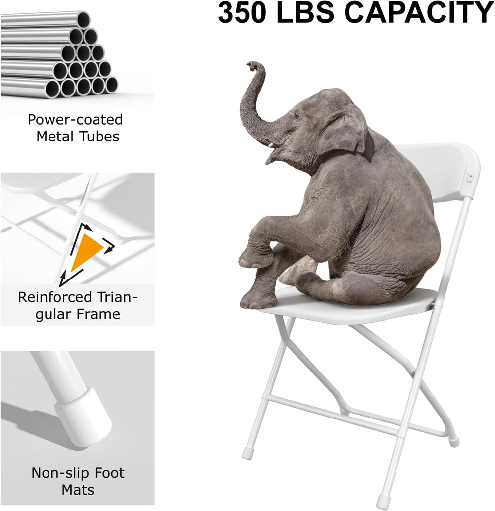 10 Pack White Folding Chairs for Office Wedding School, 350LBS