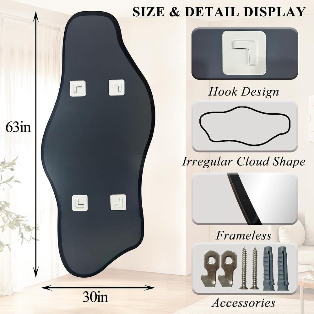 63"x30" Large Irregular Wall Mirror, Abstract Frameless Mirror