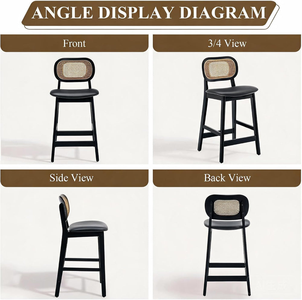 Shunzhi Rattan Counter Height Bar Stools Set of 4, Wood Farmhouse Barstools w...