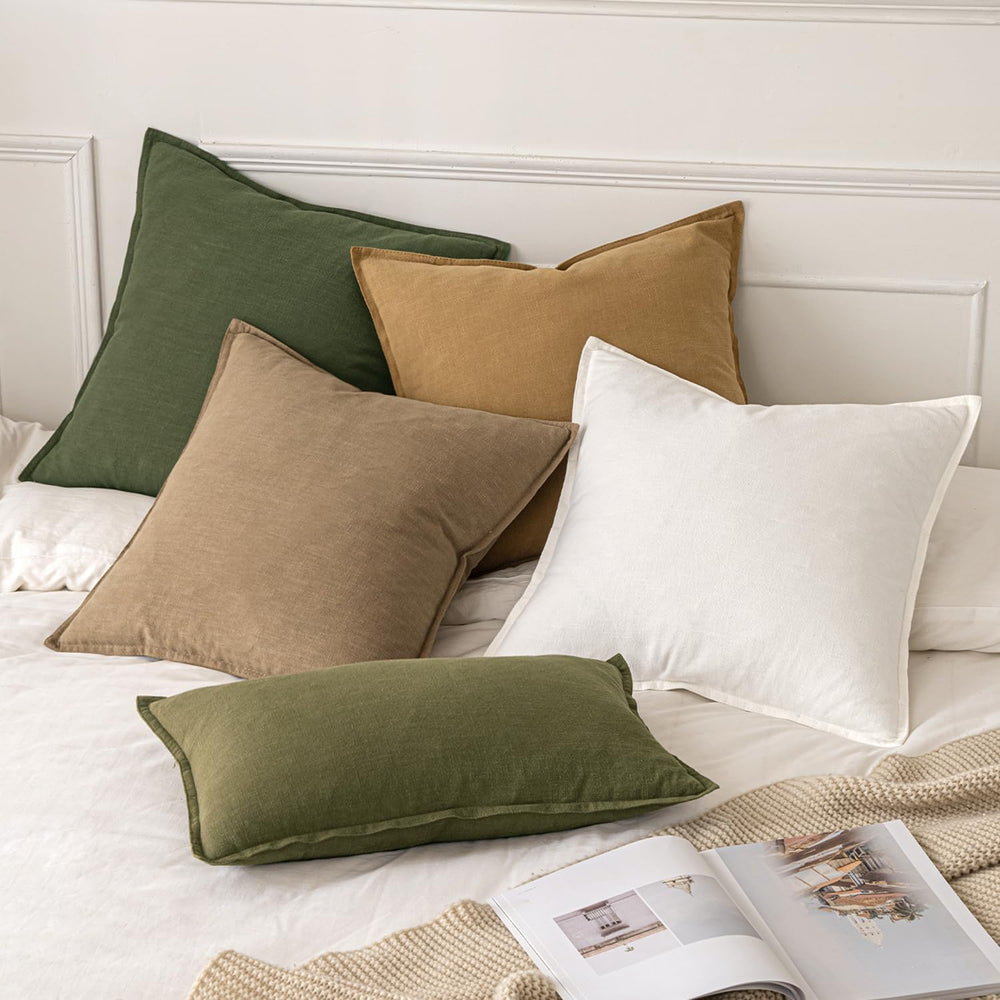 MIULEE Decorative Linen Euro Sham Pillow Covers 24x24 Cream White