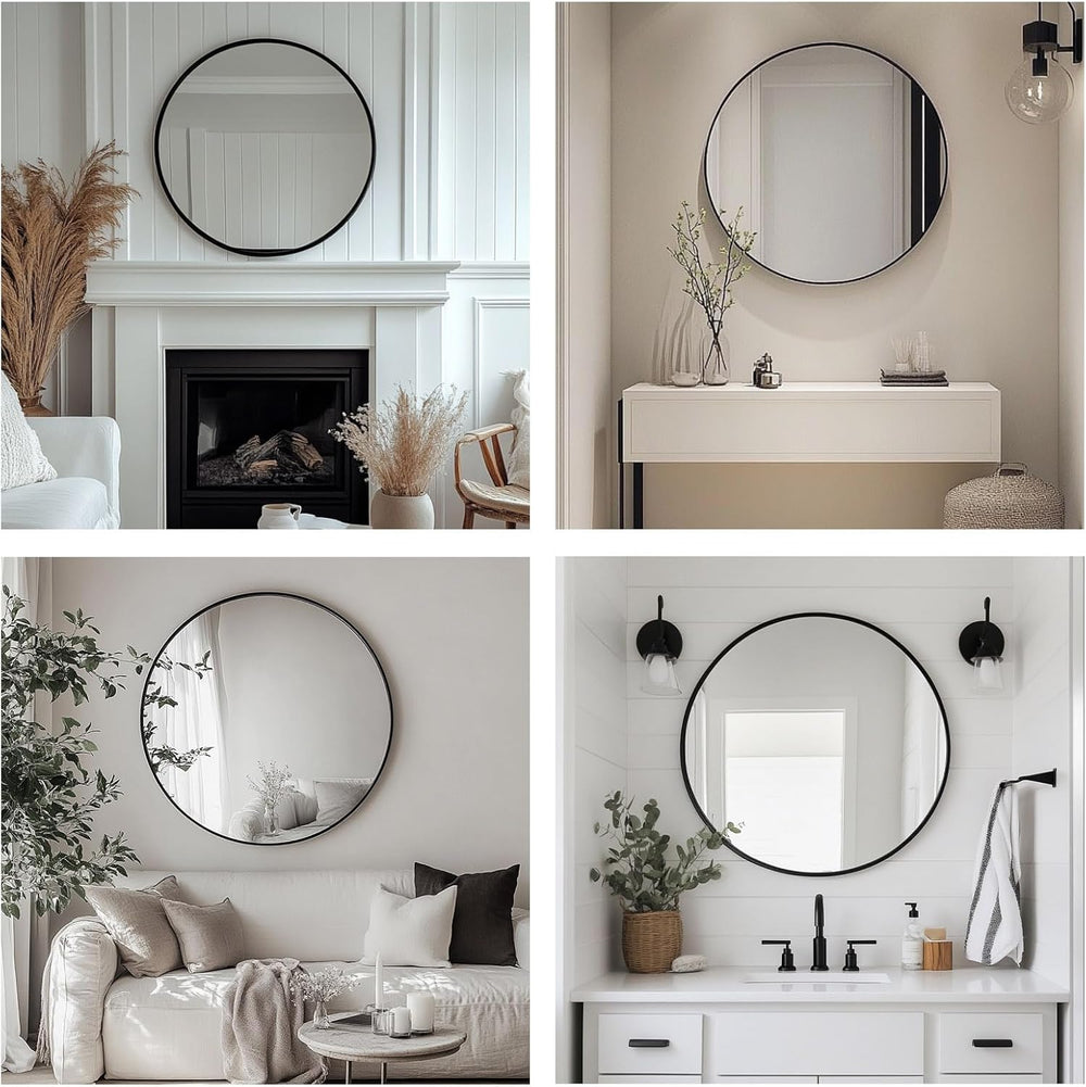 Oruii Round Mirror, 24 inch Black Circle Mirror, Matte Black Metal Frame