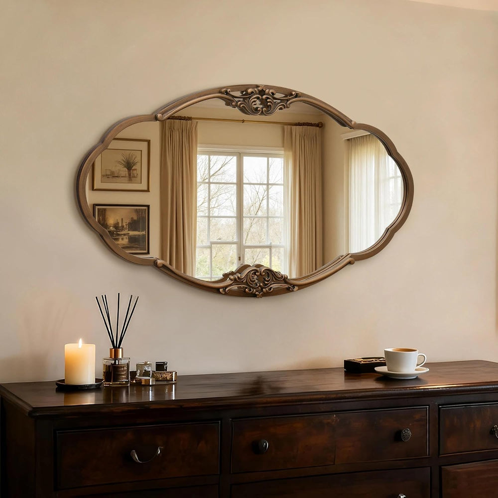 Besdomus Vintage Gold Wall Mirror: 33"x19.5" Medium Antique Oval Mi...