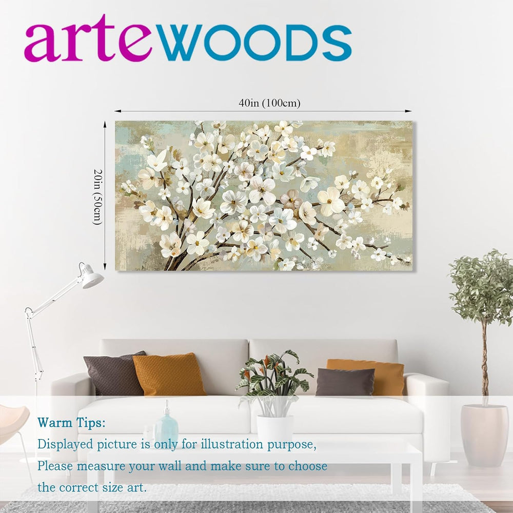 Rustic Brown Beige Canvas Wall Art Flower Branch Botanical Prints, 40x20in