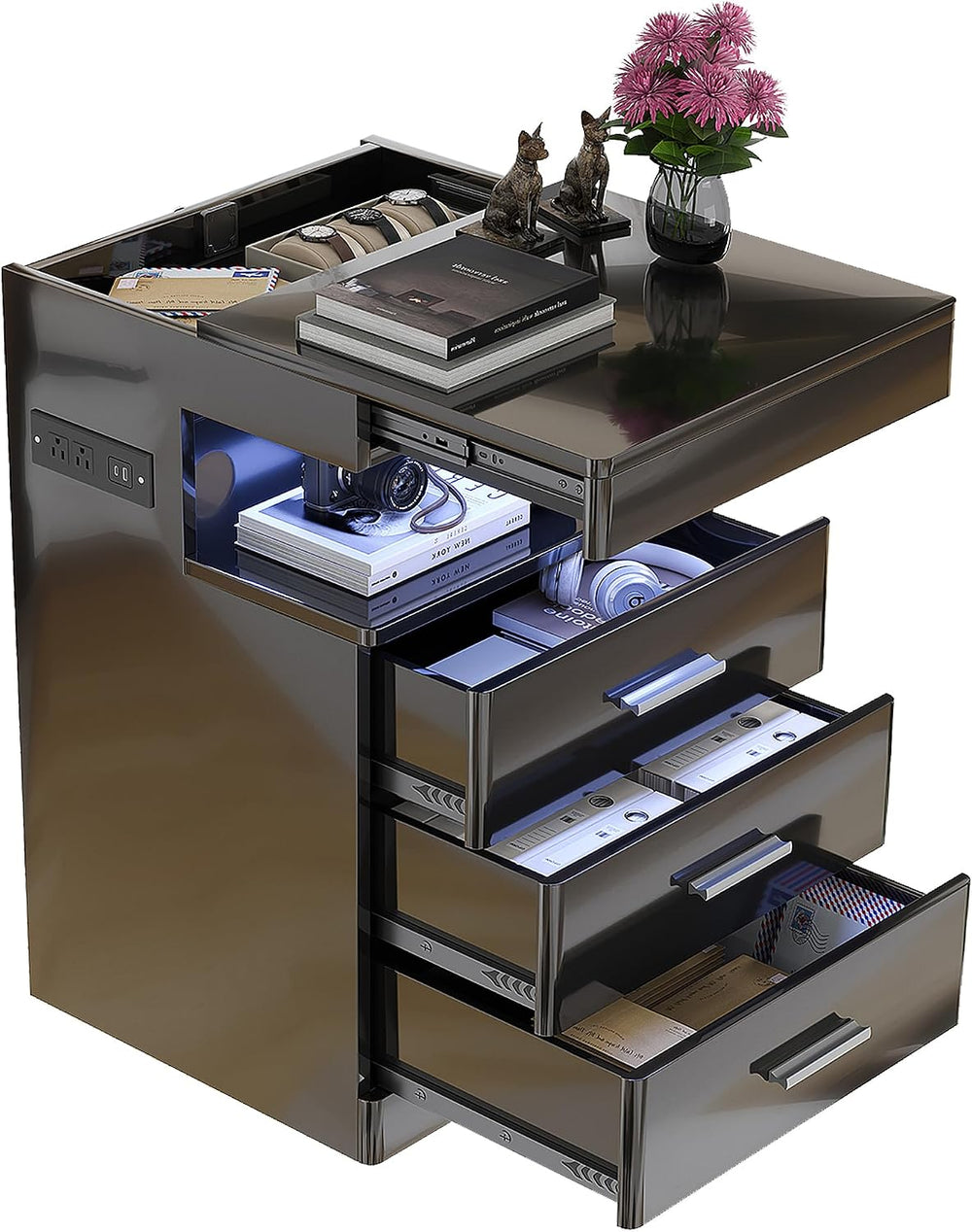 Treocho Led Nightstand with Hidden Space & Charging Station