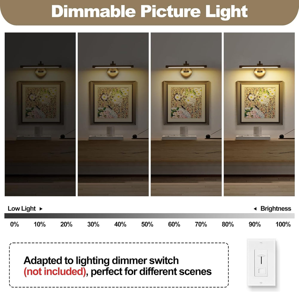 Tassuowell Hardwired Picture Ligh (Brass Hardwired, 15.75 inch Dimmable)