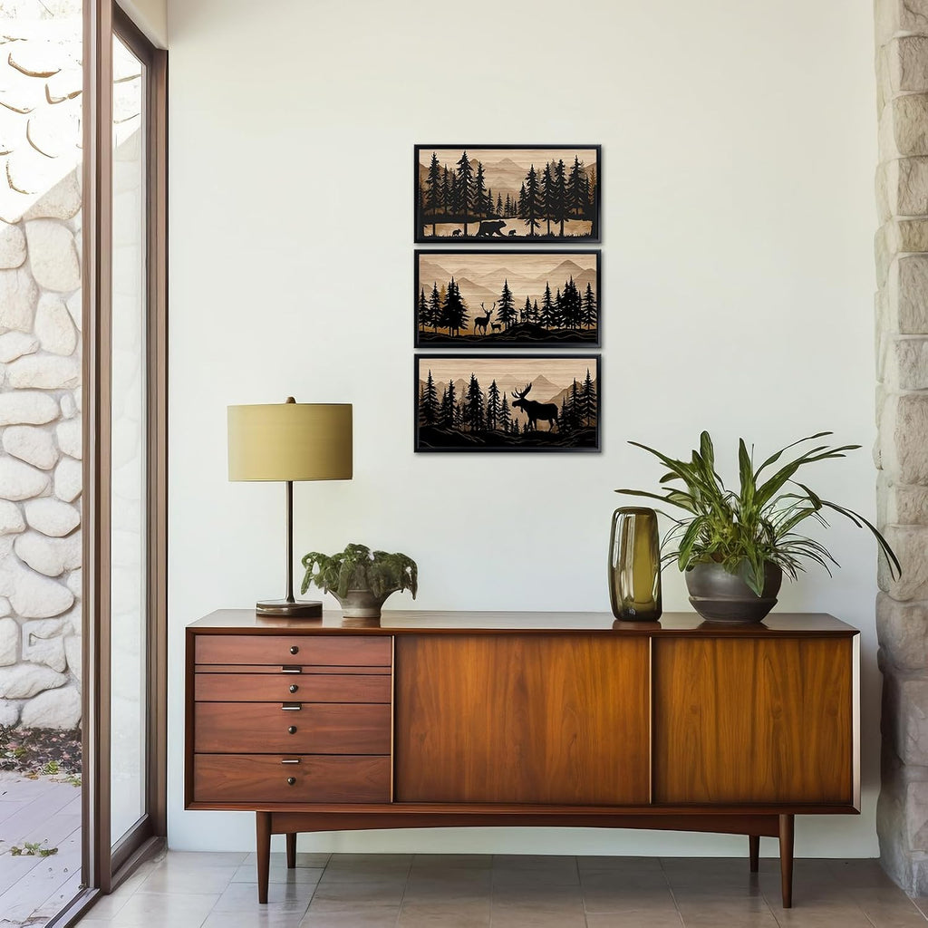 WELMECO Rustic Cabin Decor Bear Moose Deer Wall Art Cabin Bathroom Decor