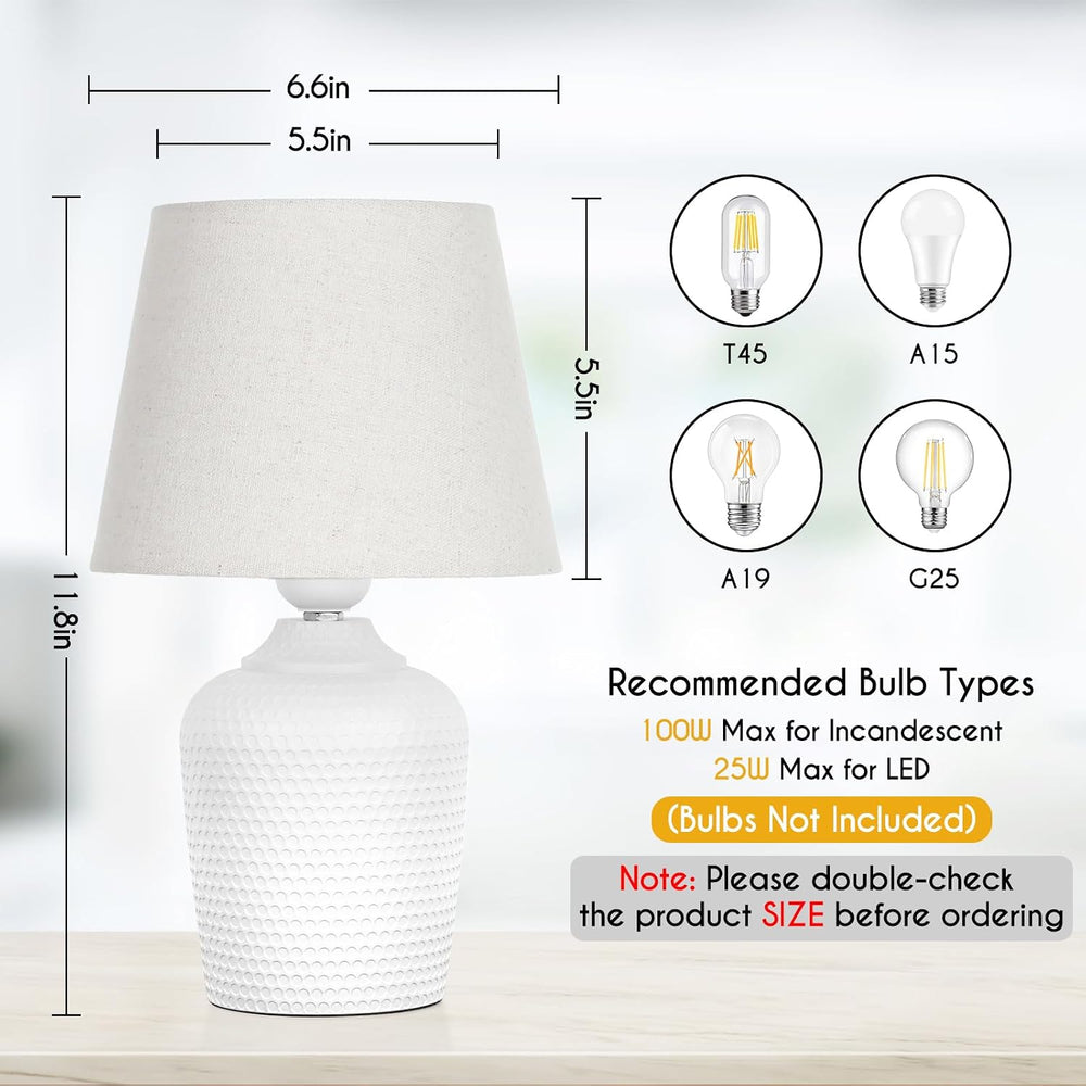 11.8’’ Small Table Lamps Set of 2 for Bedroom Kid’s Room, Beige & White