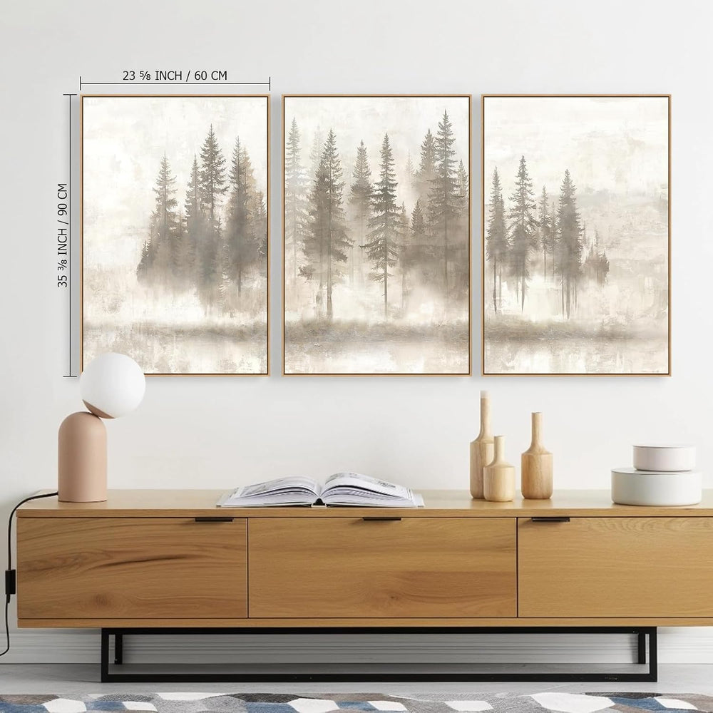 Zessonic Neutral Abstract Nordic Pine Forest Landscape Wall Art, 24"x36&...