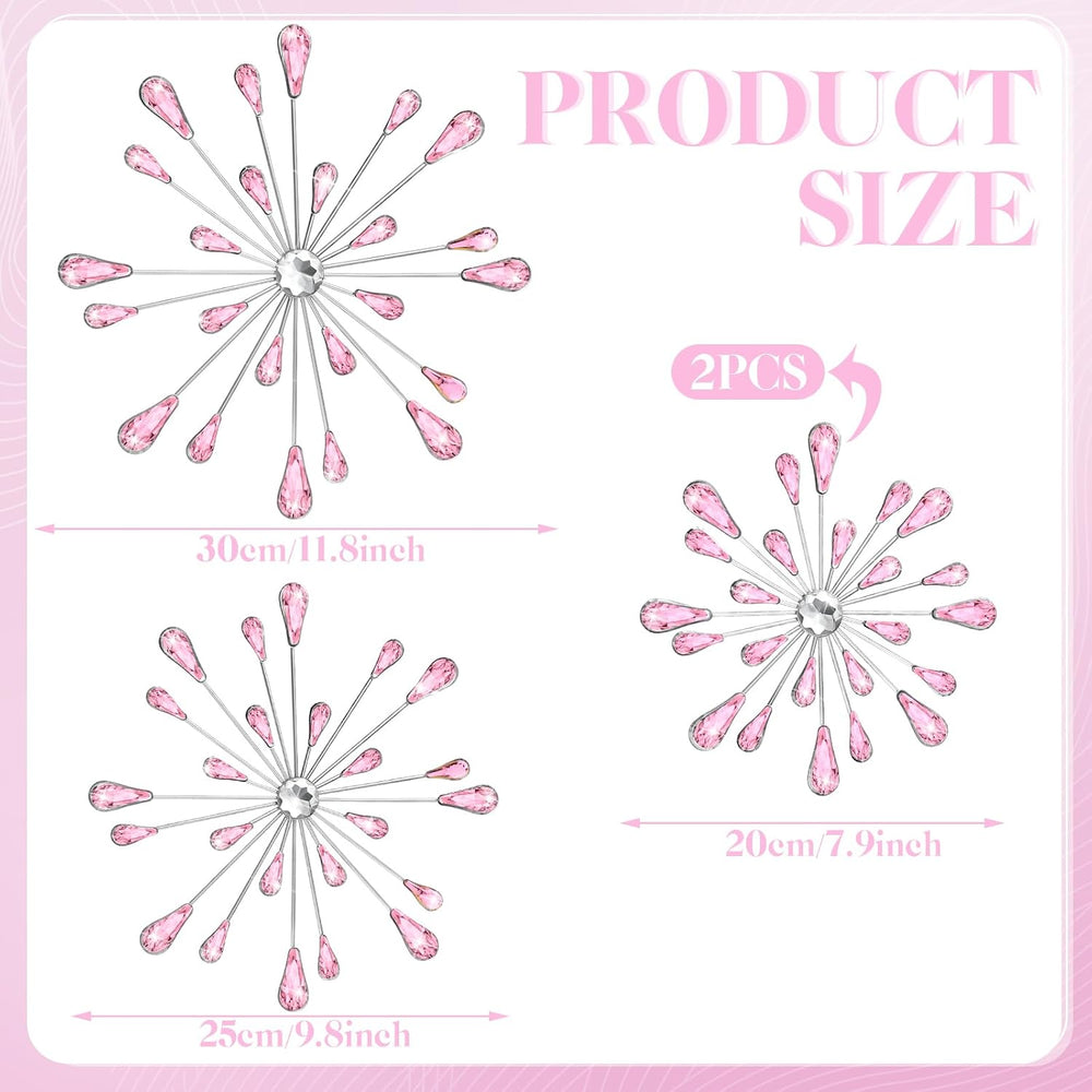 Hicarer 4 Pcs Starburst Wall Decor, Bling Metal Wall Art, Pink