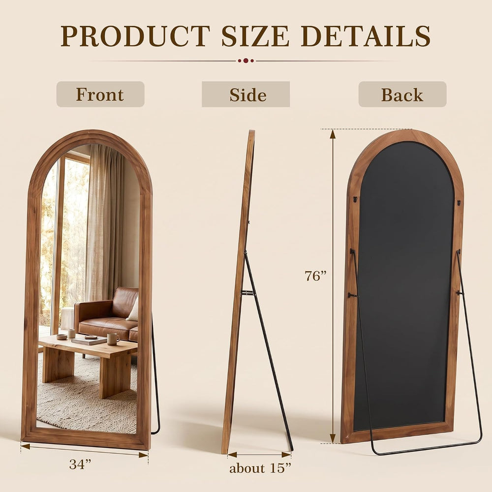 76"x34" Arched Full Length Mirror, Large Wood Floor Mirror, Brown