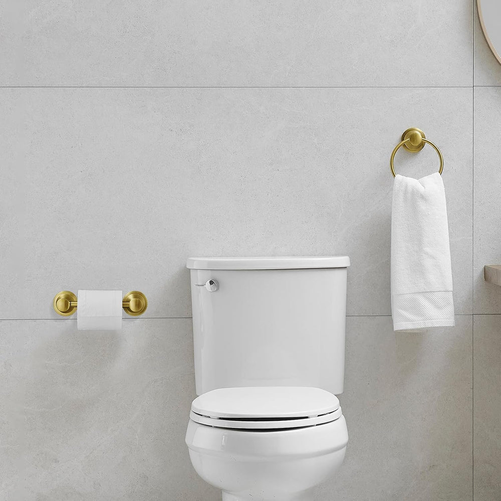 RUMOSE Pivoting Toilet Paper Holder and Hand Towel Ring, Brushed Gold