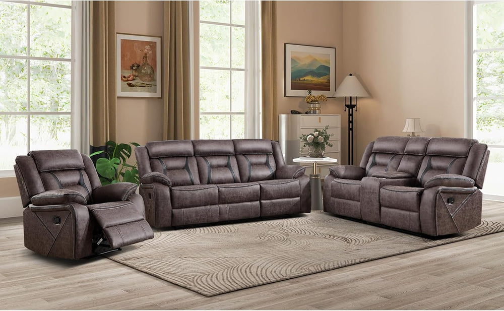 EBELLO Faux Leather Recliner Sofa Furniture Set for Living Room, Recliner Cha...
