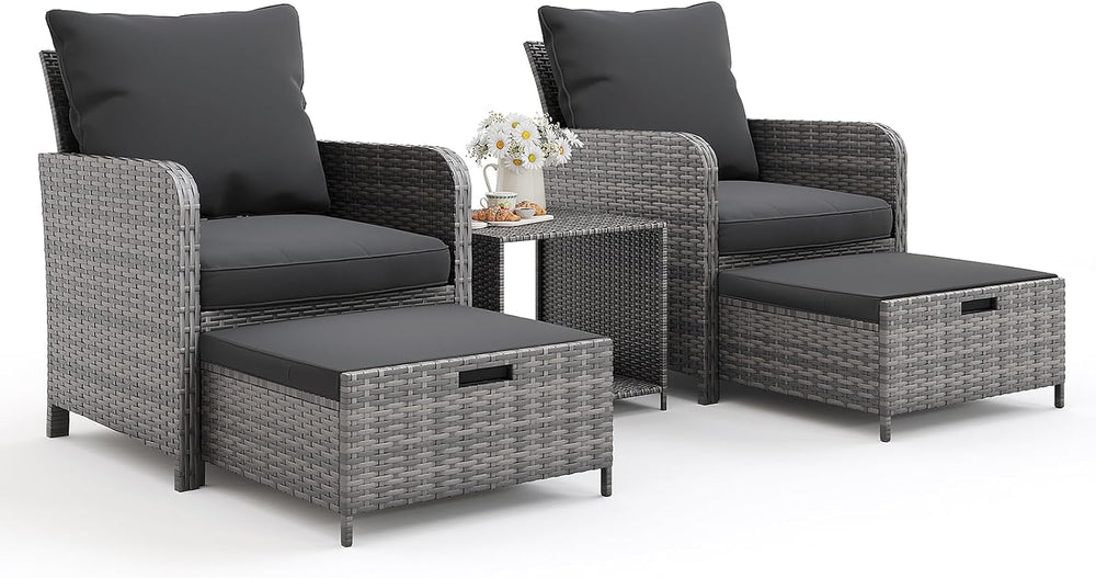 UDPATIO Balcony Furniture, Space-Saving Patio Chairs with Ottoman