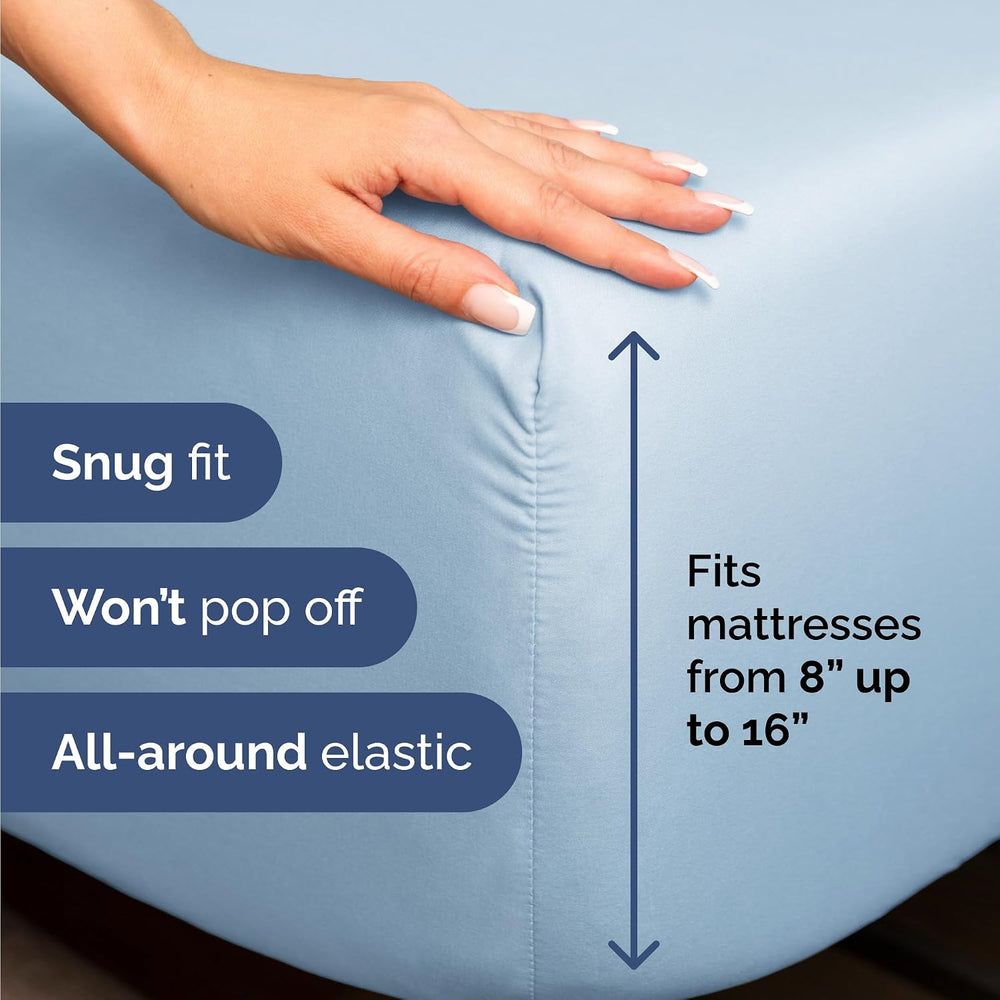 Queen Size 4 Piece Sheet Set - Breathable & Cooling Sheets - Light Blue