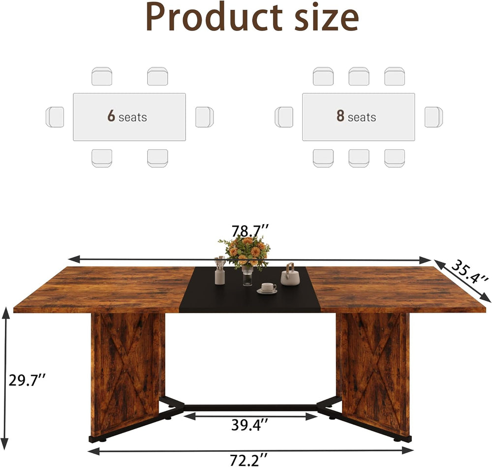 78.7 Inch Dining Table for 8 People, Large Rectangular Farmhouse Kitchen Tabl...