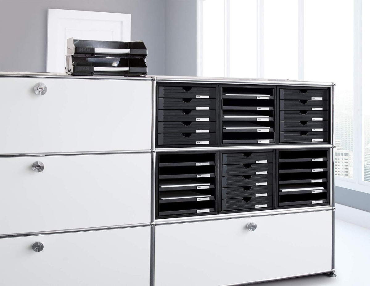HAN 1450-14, SYSTEMBOX drawer set. Innovative, attractive design with 5 closed drawers, light-grey-blue