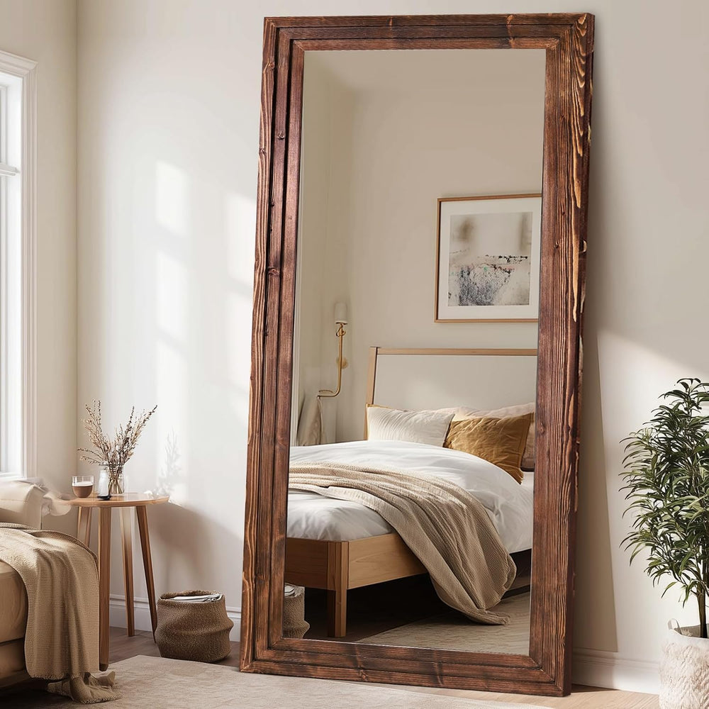 Full Length Mirror, 76 x 34 Inch Solid Wood Floor Mirror, Brown