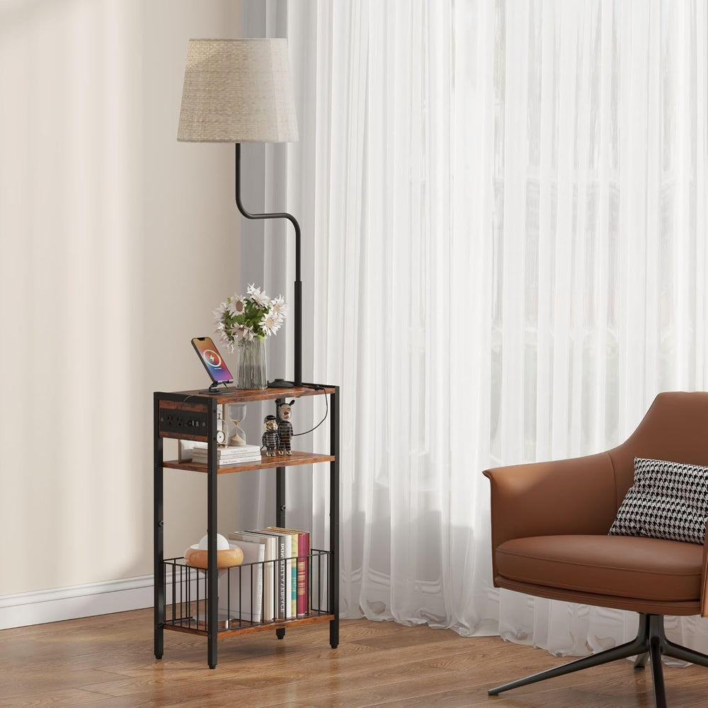 HavenlyYouth Floor Lamp with Table & Storage Baskets, End Table with 3 Co...