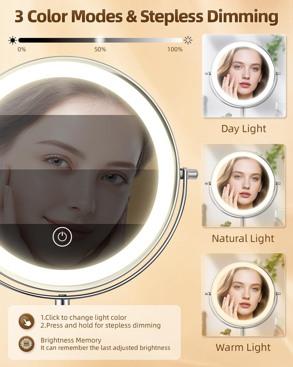 1X/30X 8" Magnifying Makeup Mirror with Lights Height Adjustable for Desk