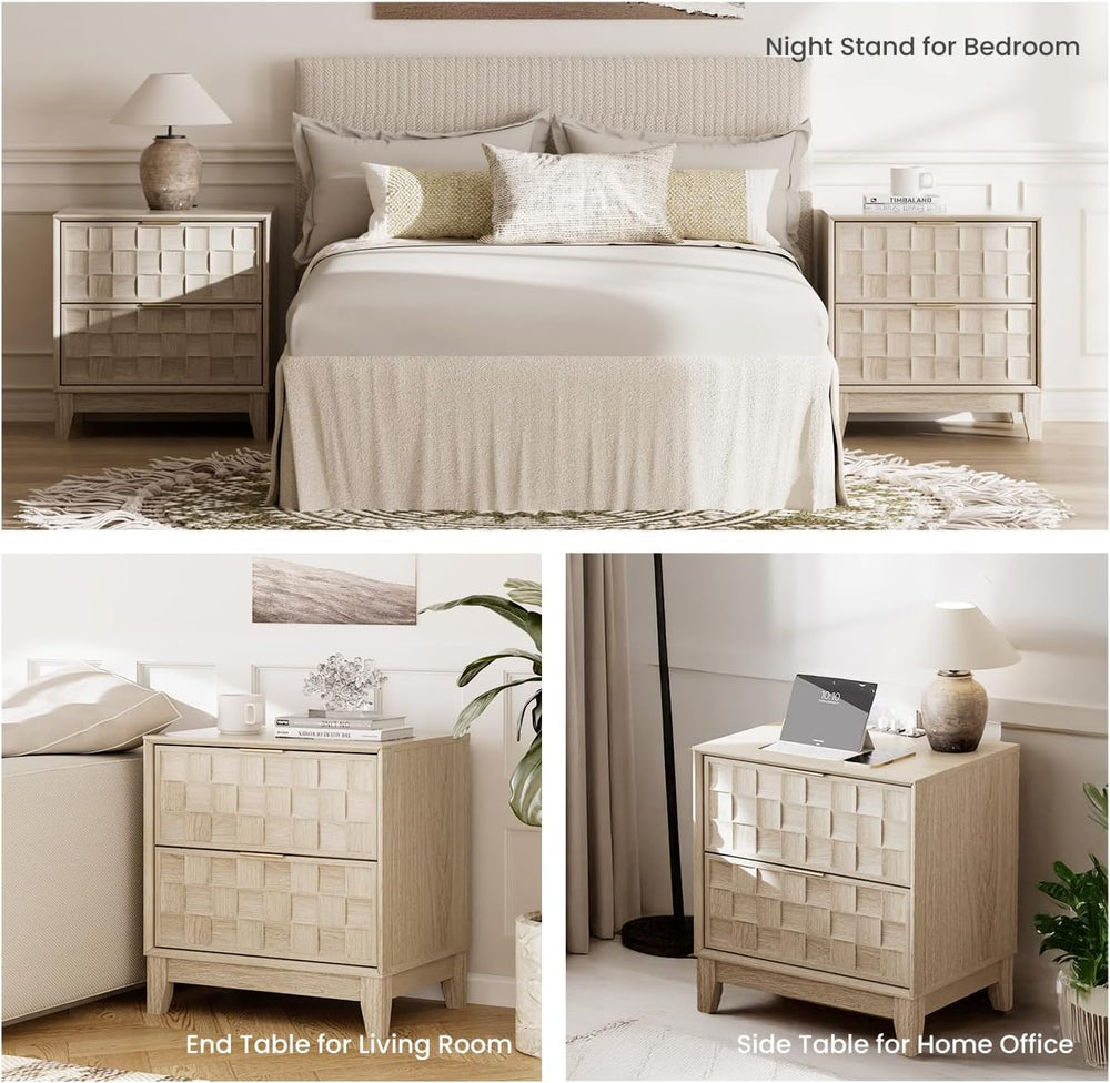 COLAMY Night Stand Bedside Table with Charging Station Set of 2, Modern Woode...