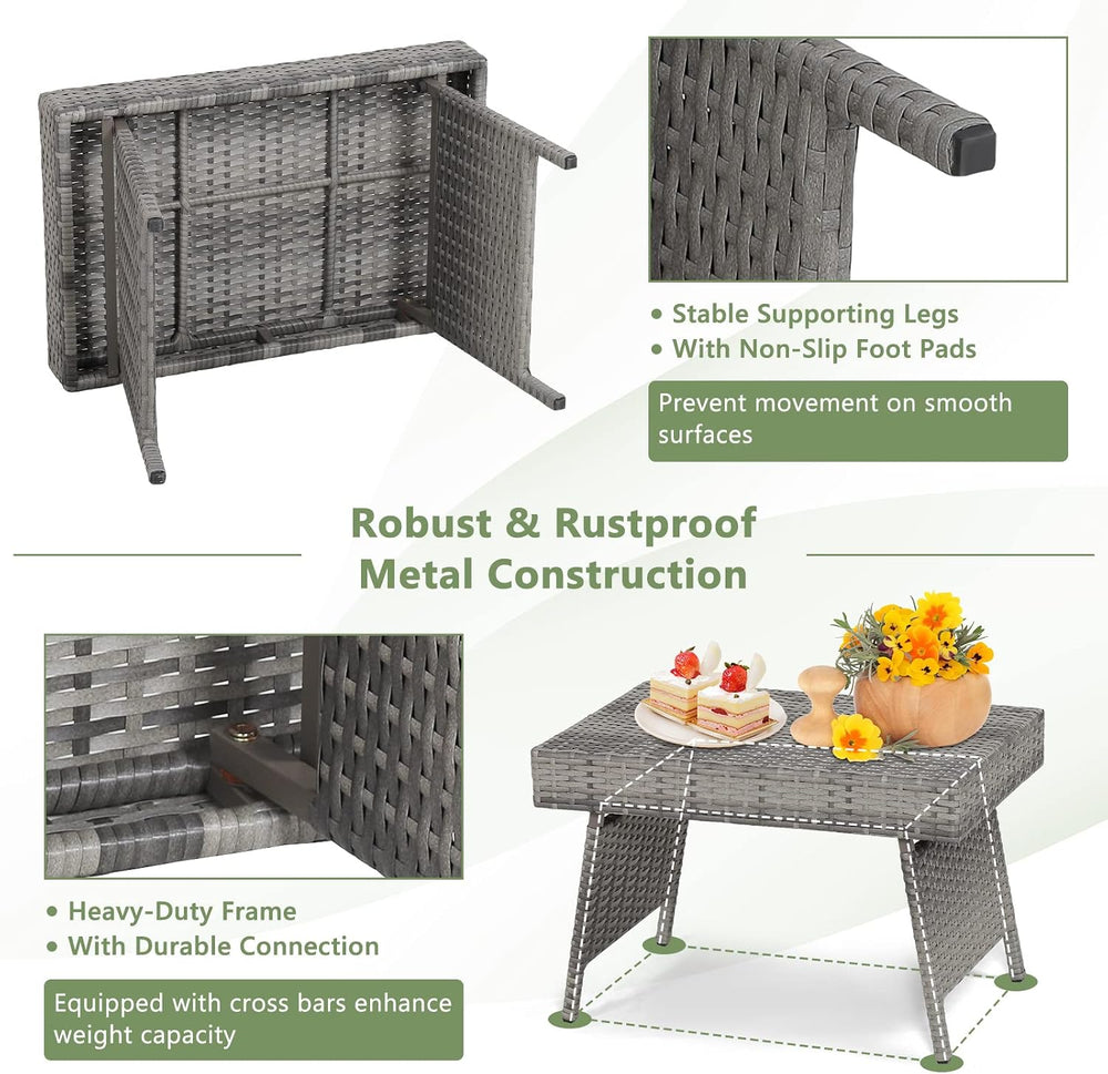 Tangkula Outdoor Folding Rattan Side Table