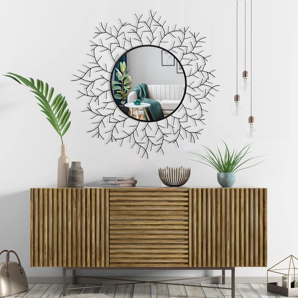 POZINO Round Wall Mirror, 30 Inch Circle Mirrors for Wall Decor, Black Metal ...
