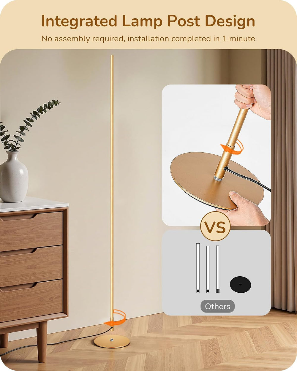 EDISHINE 57.5" Corner Lamp with Remote & Foot Switch, Dimmable &...