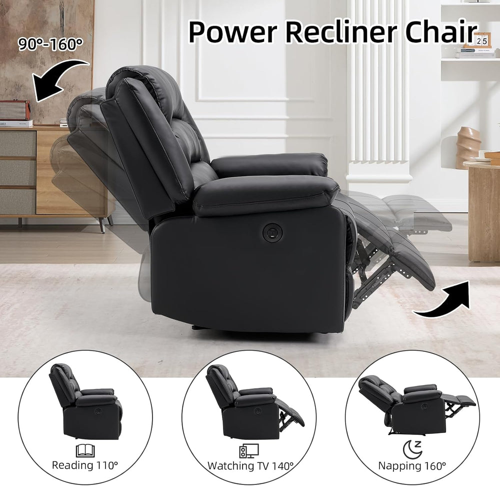 EBELLO Faux Leather Classic Power Recliner Chair, Oversized Electric Overstuf...