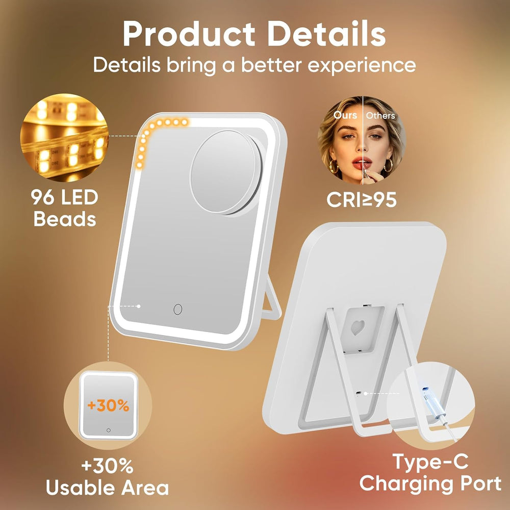 FUNTOUCH 5000mAh Large Lighted Vanity Makeup Mirror with 40X Magnifier