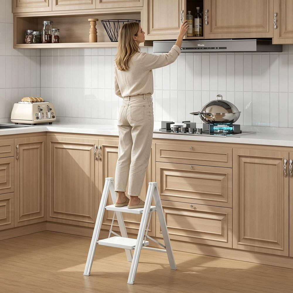 KINGRACK 2 Step Folding Ladder, Lightweight Portable Home Ladder with Non-Sli...