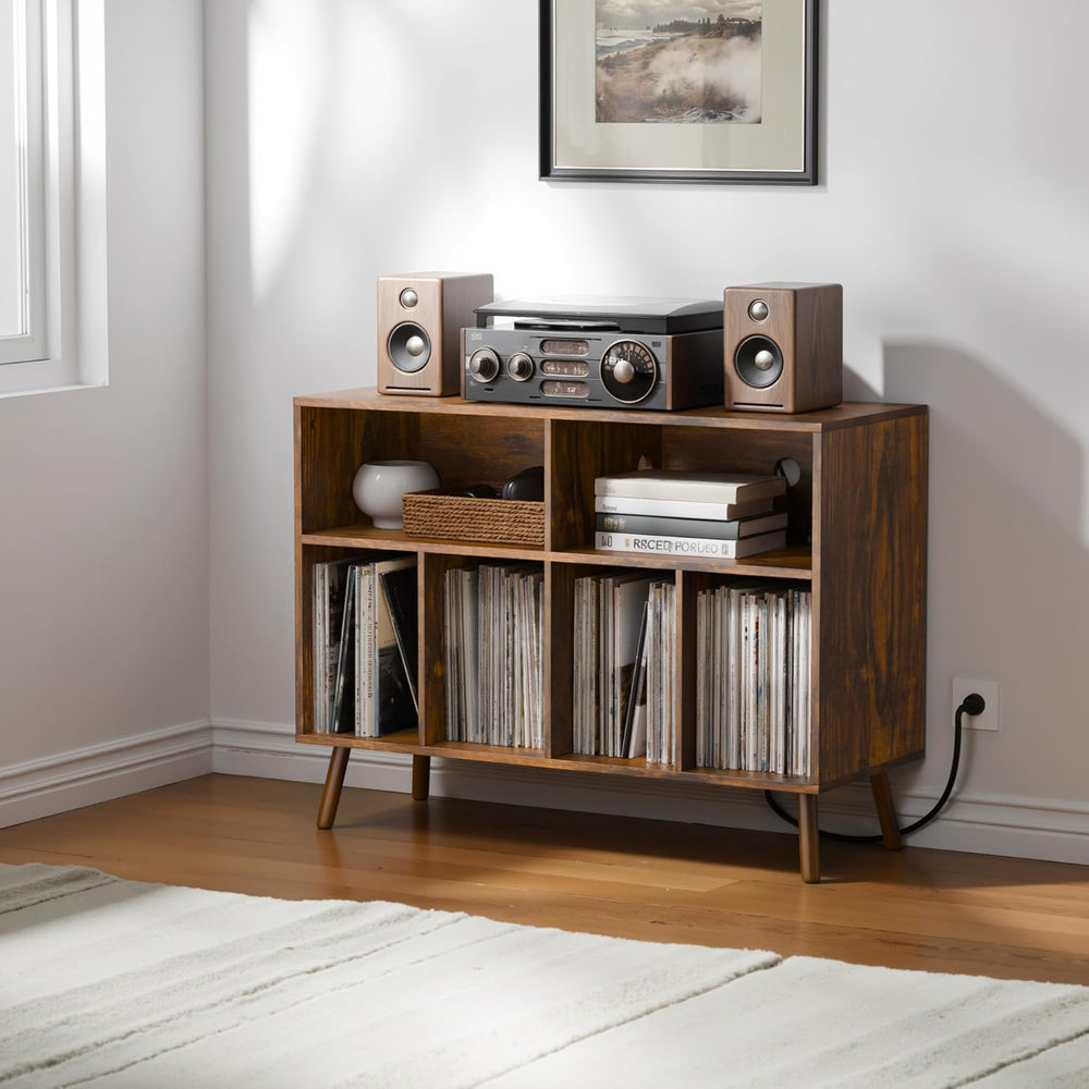 Cozy Castle Record Player Stand with Vinyl Storage Cabinet, Wood Turntable Ta...