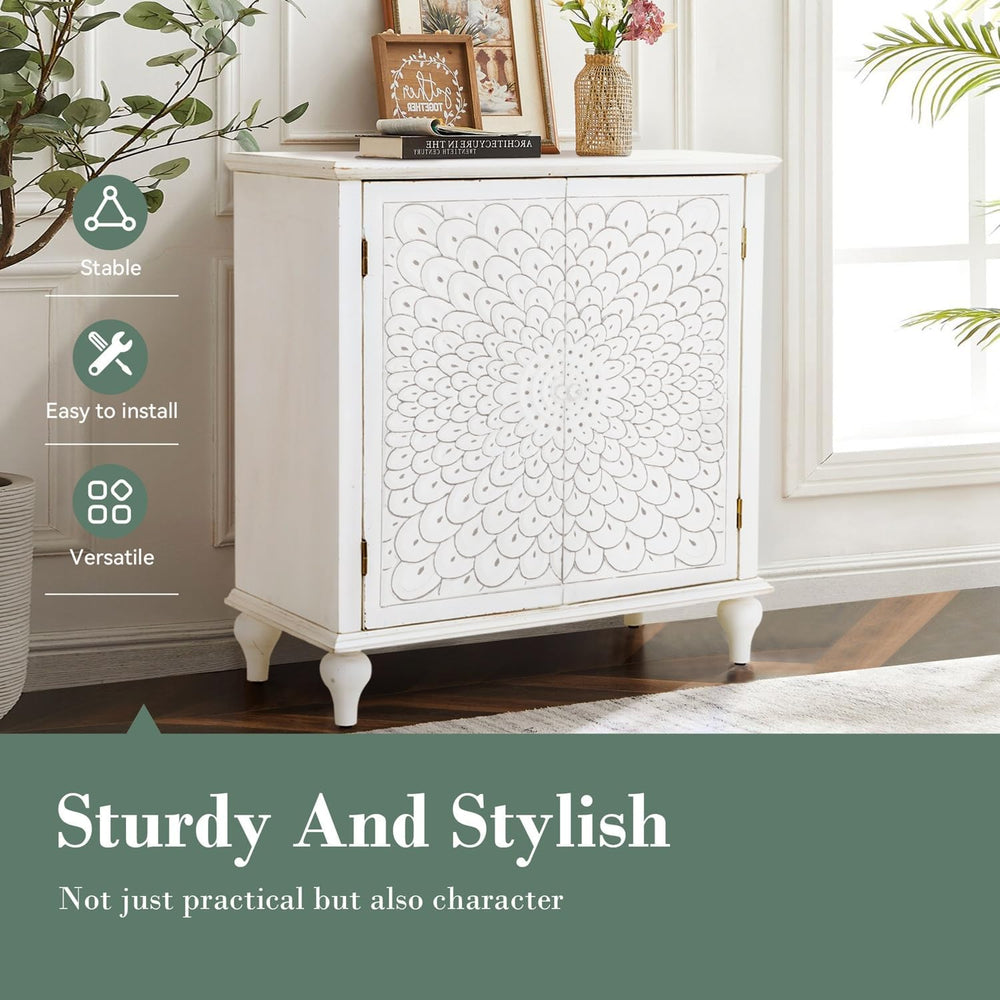 MFSTUDIO Accent Cabinet with Doors, Carved Entryway Cabinet with Storage