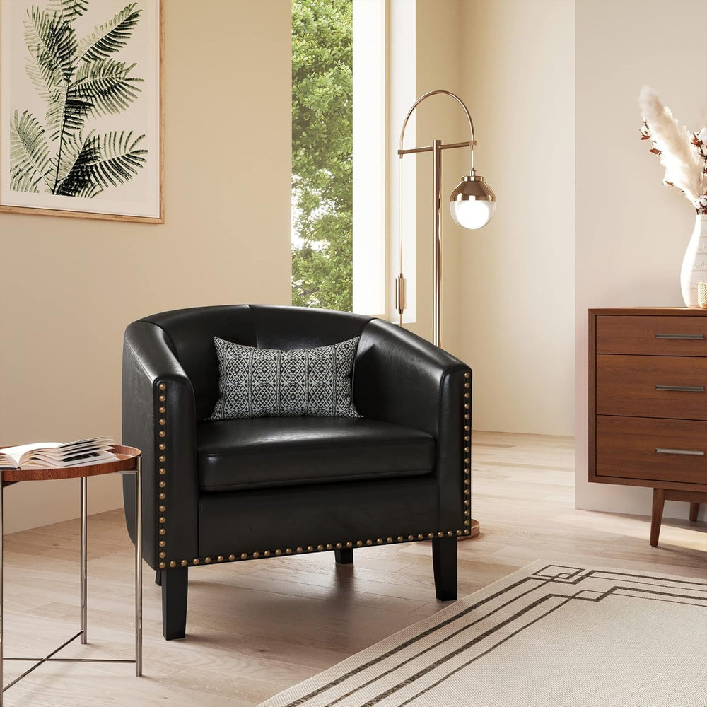 BELLEZE Accent Barrel Chair Set of 2, Modern Faux Leather Tub Club Chair Upho...