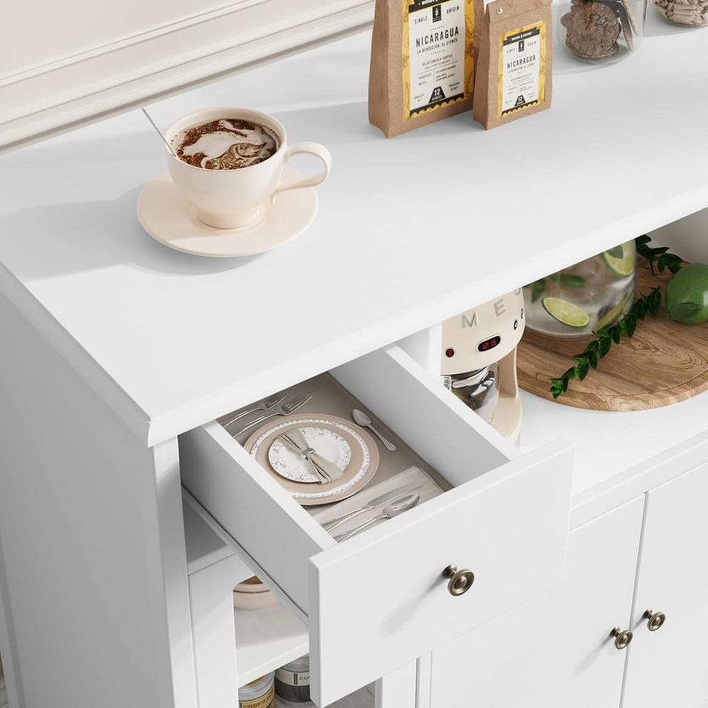 HORSTORS Microwave Cabinet, Kitchen Storage Cabinet, Microwave Stand, White