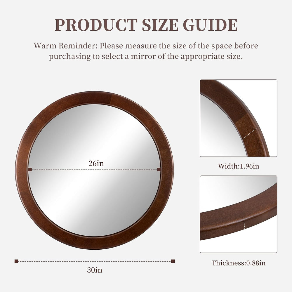 Round Mirrors 30 Inch,Wood Vanity Wall Rustic Mirror With Walnut Frame