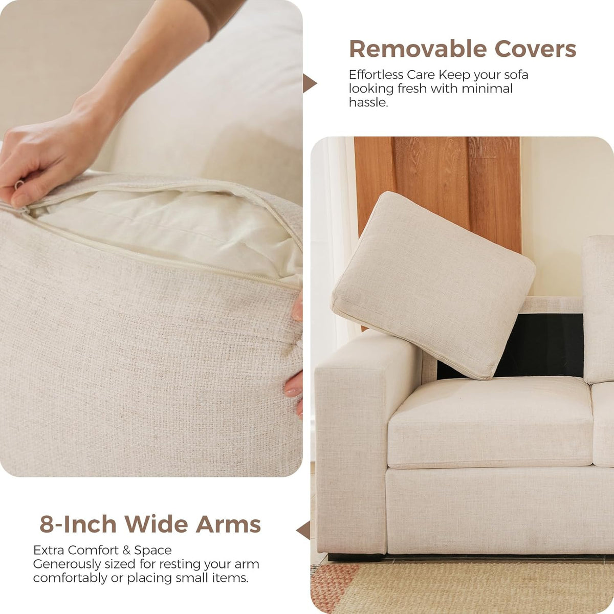 ELUCHANG Oversized 85'' Couches for Living Room, Modern 3-Seater Cloud Couch with Removable Cover, Wide Armrest, Thick Spring Cushions, Comfy Deep Sofa for Apartment, Office, Small Space, Linen Beige