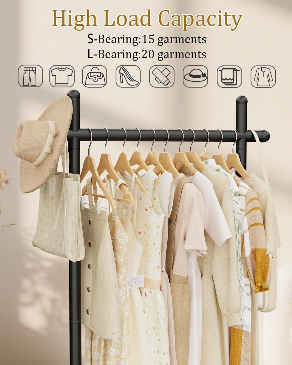 Industrial Clothes Racks,Metal Garment Trees,68.9in,Black,Small