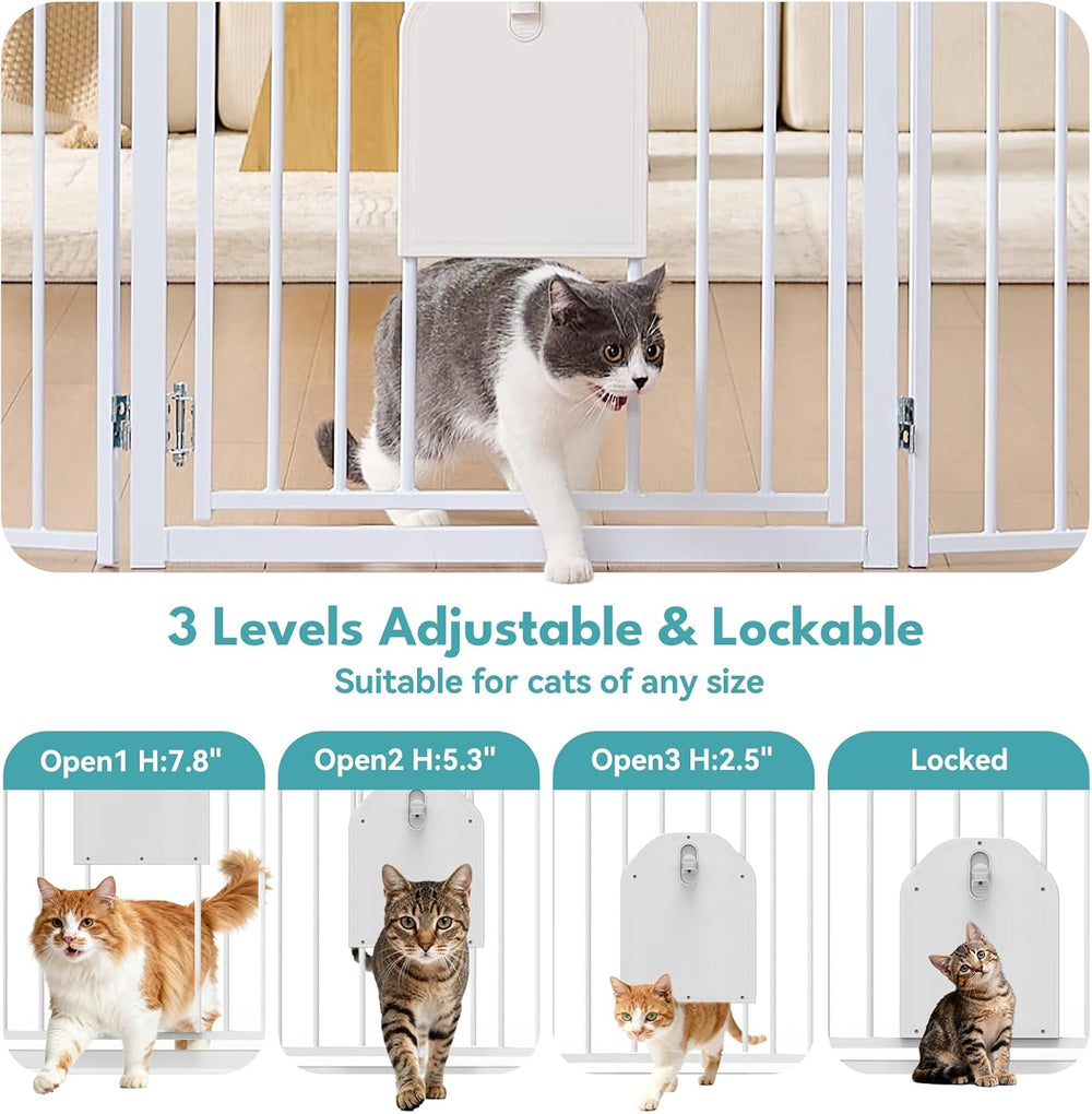 No Pawblems Freestanding Dog Gate with Cat Door for Indoor & Outdoor, White