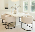 HNY Mid Century Modern Upholstered Barrel Dining Chairs with Arms Set of 6, Linen Kitchen & Dining Room Chairs, 18.5" Wide Accent Chairs for Dining Room Living Room with Black Metal Frame, Cream