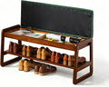 Solid Wood Shoe Rack Bench with Flip-Top Storage, Green, 39.4''